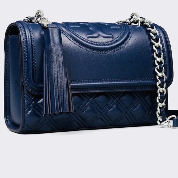 Tory Burch Handbags - BNWT Tory Burch Fleming Two Way Bag with Tassel in Navy Blue